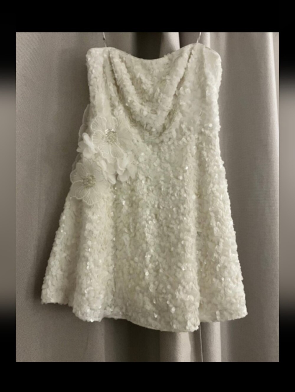 Dress The Population White Floral-Appliqué Strapless Mini Dress -Medium - Picture 3 of 7